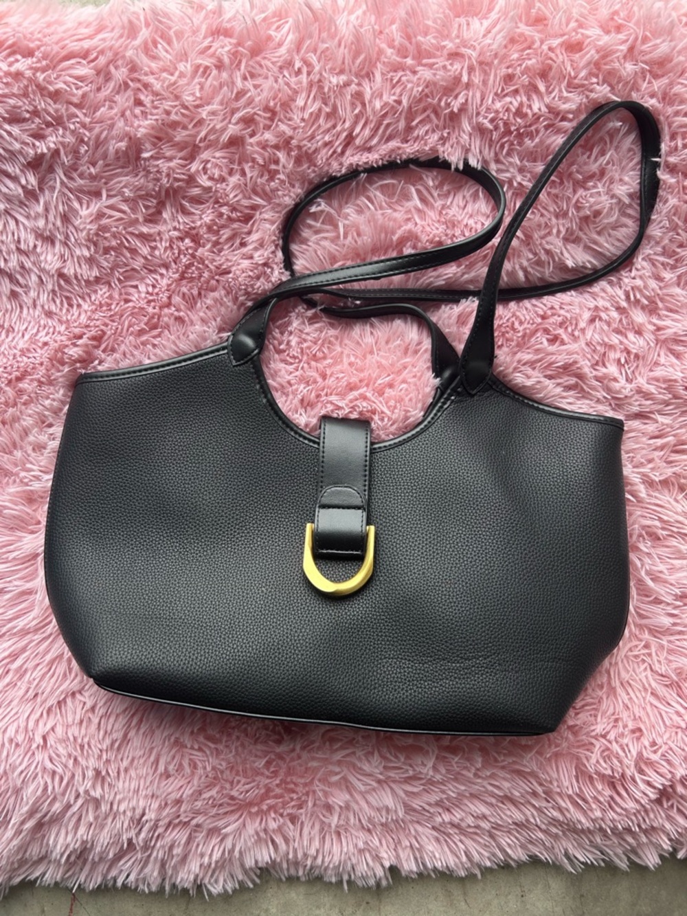 Mystique Black Leatherette Shoulder Bag with Gold Accent